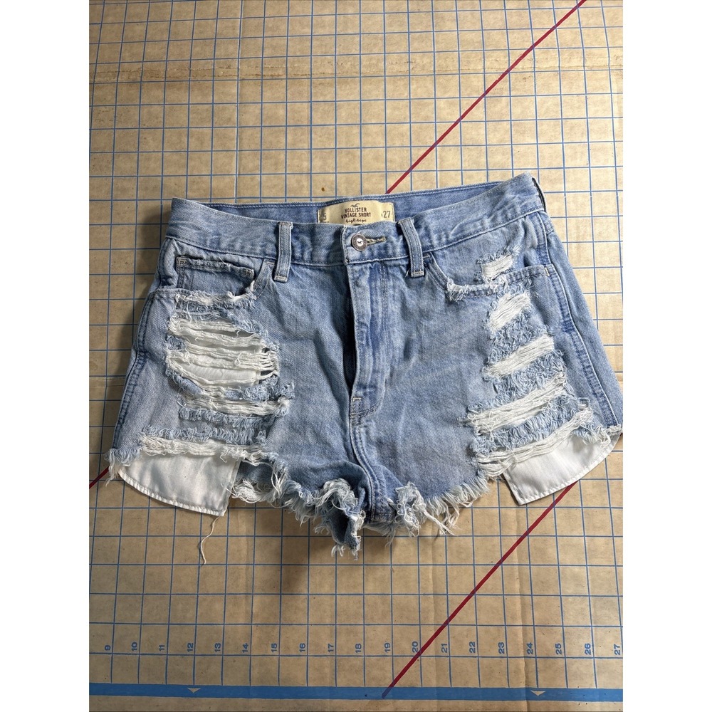 Hollister Vtg Short High Rise Light Wash Cutoff Jeans Size 5‎ Flower Embroidery